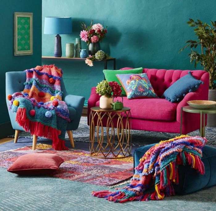 Boho wohnzimmer weiß grau grün